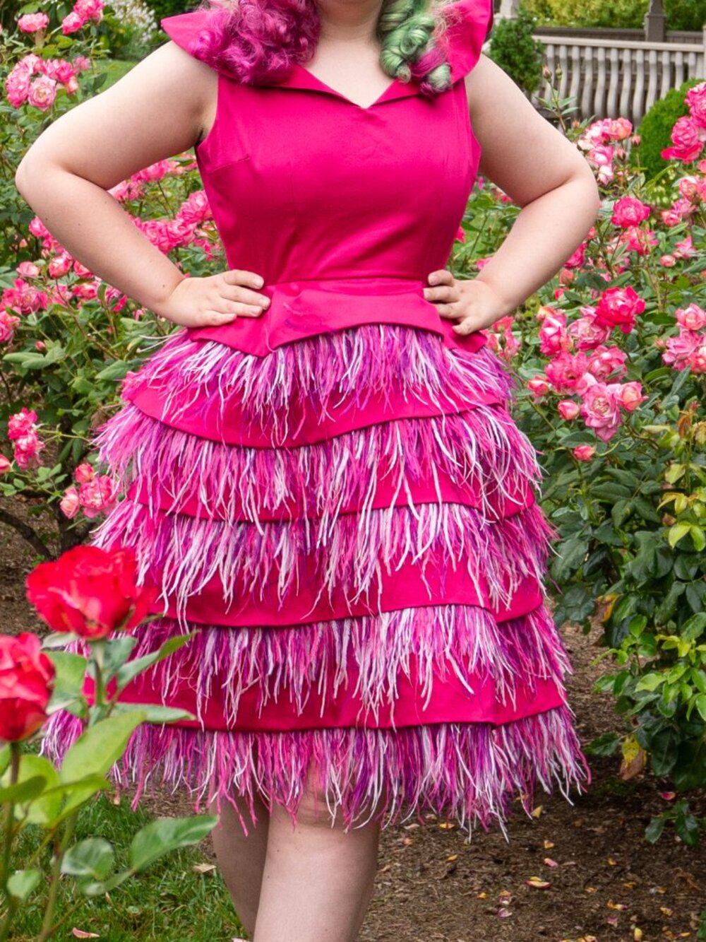 Vintage 1950s Pink Dress with Feathers